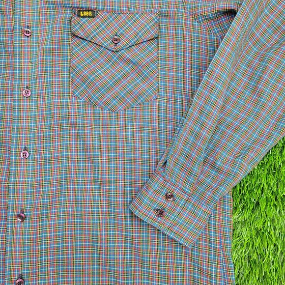 Vintage 80s LEE Plaid Button Shirt M/L 22x31 Red - Picture 9 of 11